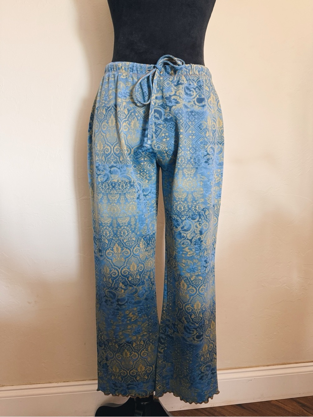 Blue Patterned Drawstring Lounge Pants